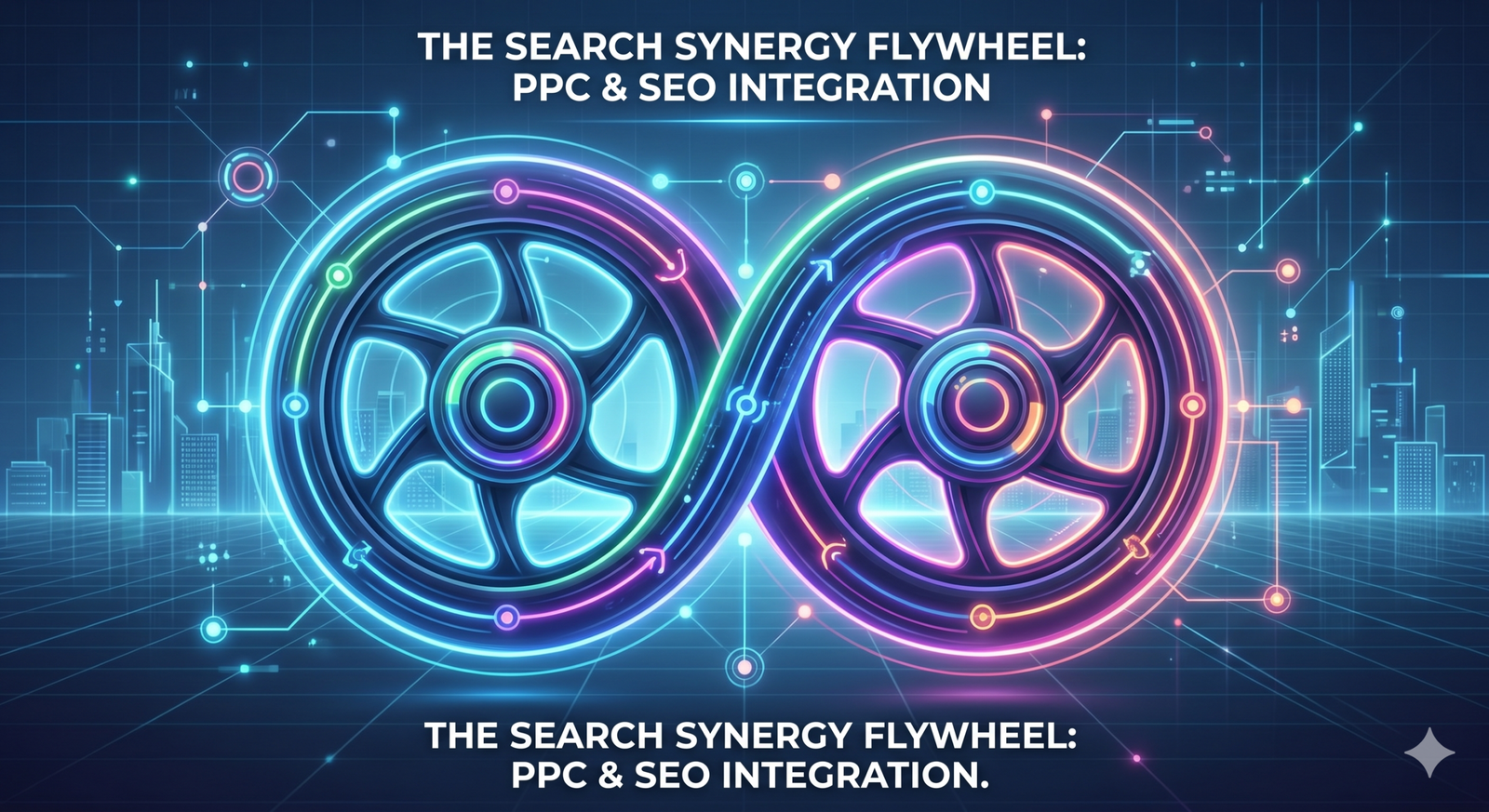 Infographic diagram illustrating the search synergy loop where PPC campaigns provide intent data and SEO provides technical authority.